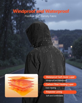 VEVOR Θερμαινόμενο Ανδρικό Μπουφάν 7.4V - Αδιάβροχο, Ελαφρύ, Πλενόμ...