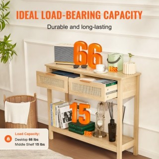 Τραπέζι Κονσόλα VEVOR Rattan με 2 Συρτάρια και Συρόμενη Πόρτα Φυσικ...