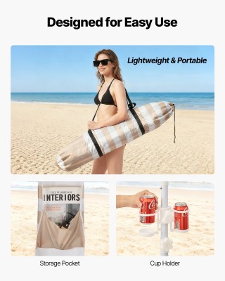 VEVOR Φορητό Σκίαστρο Παραλίας με Πλευρικό Τοίχο 2.4 x 2.4 m, Προστ...