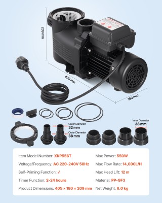 VEVOR Αντλία Πισίνας 550W 14,000 L/H AC 220-240V Μονοτάχυτη με Χρον... VEVOR Αντλία Πισίνας 550W 14,000 L/H AC 220-240V Μονοτάχυτη με Χρον...