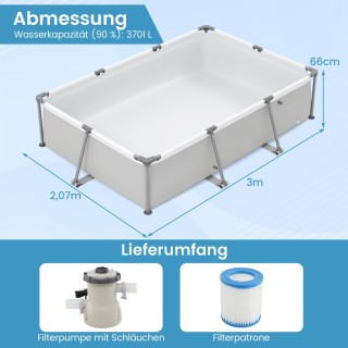 Costway Μεγάλη Ορθογώνια Πισίνα 300x207x66cm με Φίλτρο και Μεταλλικ... Costway Μεγάλη Ορθογώνια Πισίνα 300x207x66cm με Φίλτρο και Μεταλλικ...