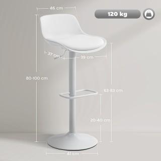 HOMCOM Σετ 2 Σκαμπό Μπαρ με Πλάτη, Ρυθμιζόμενο Ύψος, Περιστρεφόμενο...