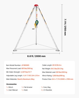 VEVOR Βαρέως Τύπου Κιτ Τρίποδα Διάσωσης με Βίντσι και Ρυθμιζόμενα Π...