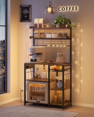 Ράφι κουζίνας VASAGLE με πρίζες, vintage καφέ-μαύρο KKS031K11  Ράφι κουζίνας VASAGLE με πρίζες, vintage καφέ-μαύρο KKS031K11 