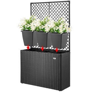 BAKAJI  Μαύρη Ζαρντινιέρα με Πλέγμα από Πολυρατάν 3 Δοχεία για Φυτά...