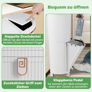 Costway Λευκός Κάδος Απορριμμάτων 38L με 2 Αποσπώμενους Κάδους, Καπ...