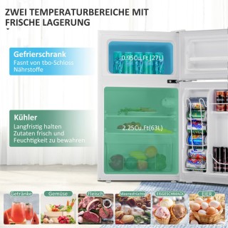 Costway Μίνι Ψυγείο 90L με Ξεχωριστή Κατάψυξη 48,5 x 49,5 x 86 cm Λ...