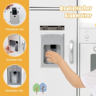 Costway  Ξύλινη Παιδική Κουζίνα με Φως, Ήχο, Πίνακα & Αξεσουάρ, Λευ...