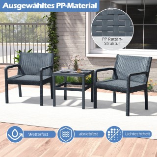 Costway Σετ Εξωτερικών Επίπλων Rattan 3τμχ, Ανθεκτικό με 2 Καρέκλες...