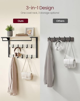 VASAGLE Ράφι Τοίχου 65x30x30cm με Αφαιρούμενους Γάντζους και Κρεμασ...