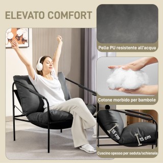 HOMCOM Πολυθρόνα Καθιστικού από PU Δέρμα και Μεταλλικό Πλαίσιο με Π...