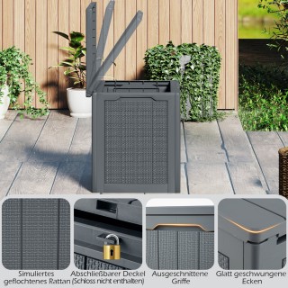 Costway Εξωτερικό Κουτί Αποθήκευσης 96L με Κλειδαριά & Πλέξη Ρατάν ...