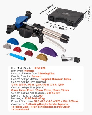 VEVOR Σετ Υδραυλικής Διπλωτικής Σωλήνων, 6-22mm, με 7 Έγχρωμα Καλού...