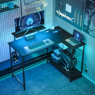 HOMCOM Γωνιακό Gaming Γραφείο με LED, Ηλεκτρικές Πρίζες, Υποστήριξη...