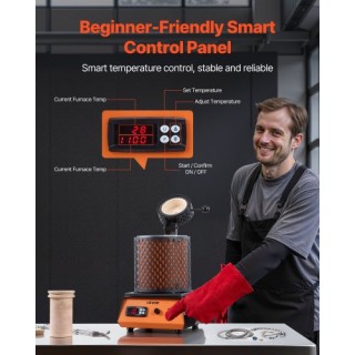 VEVOR Ηλεκτρικός Φούρνος Χύτευσης VEVOR, 1500W, 5kg Κεραμικό Χωνευτ...