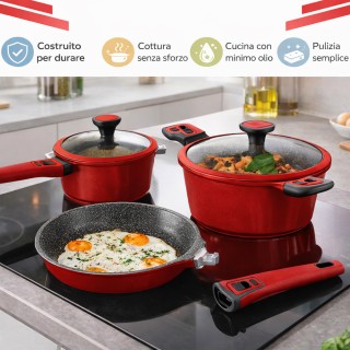 BAKAJI Σετ Κατσαρολών Rubino Suprem 24 τεμ. Χυτό Αλουμίνιο Κόκκινο ...