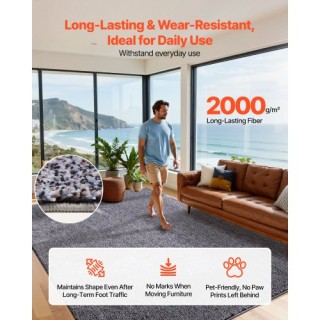 VEVOR Χαλί Εσωτερικού Χώρου 2.44 x 3.05m, Μακρύ Πλούσιο Πέλος, Αντι...