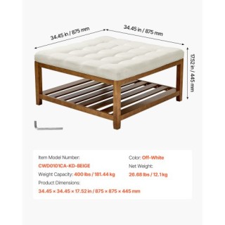 VEVOR Λευκό Σκαμπό-Τραπεζάκι από Λινό με Ξύλινο Ράφι BYJDFXKSJKFS3W...