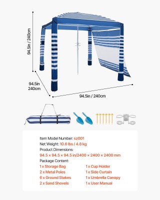 VEVOR Κιόσκι Παραλίας 2.4 x 2.4 μ με Πλευρικό Τείχος και Προστασία ...