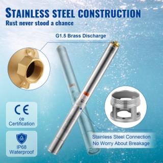 Αντλία Υποβρύχια VEVOR 1500W 9.8 m³/h 108 m Ανοξείδωτη  SJQSBMBNZ22...