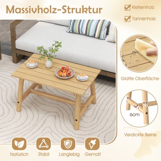 Costway Ορθογώνιο Τραπέζι Καφέ από Μασίφ Ξύλο με Σχάρα για Βεράντα ...