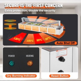 VEVOR Επαγγελματικός Ηλεκτρικός Θερμαντήρας Φαγητού 5*8Qt με Γυάλιν...