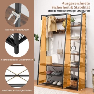 Costway  Πολυλειτουργική Κρεμάστρα 5-σε-1 με Πάγκο Παπουτσιών και Ρ...