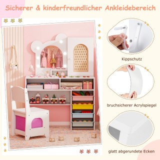 Costway Σετ Παιδικό Τραπέζι Καλλωπισμού με Φωτισμό & Καρέκλα Πριγκί...