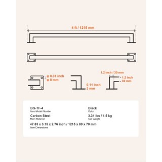 VEVOR Μαύρο Σιδερένιο Κουπαστό Τοίχου 1215mm BGSTZFGFS4FT52DQA001V0
