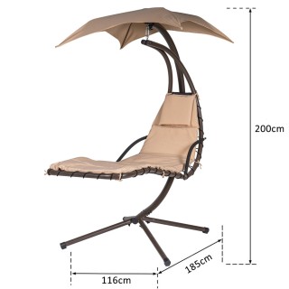 BAKAJI  Κρεμαστή ξαπλώστρα κήπου με σκίαστρο και μαξιλάρι 2x2 αιώρα...