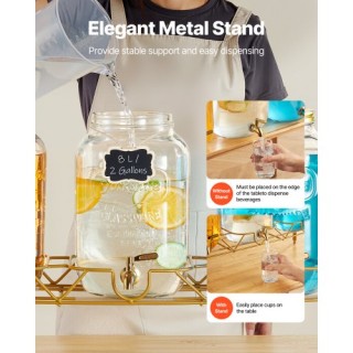 VEVOR Διανομέας Ποτών 8L Γυάλινος με Βάση 3 Τεμάχια για Πάρτι YLFPQ...