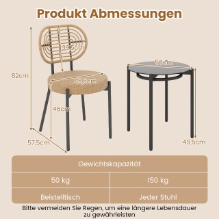 Costway Σετ Βεράντας 3 Τεμαχίων από PE-Rattan με Τραπέζι Καφέ από Σ...