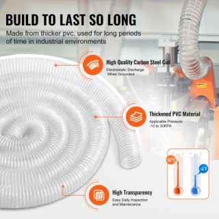 VEVOR  Εύκαμπτος Διαφανής Σωλήνας Συλλογής Σκόνης 2.5 x 20 PVC MGJC...