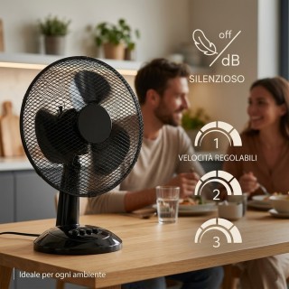 BAKAJI Επιτραπέζιος Ανεμιστήρας Διαμέτρου 30cm, Ισχύς 35W, Μαύρος, ...