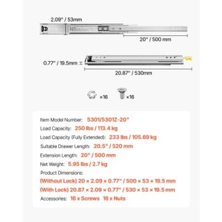 VEVOR Συρόμενοι Οδηγοί Συρταριών 16-60 εκ. με Απαλό Κλείσιμο και Πλ... VEVOR Συρόμενοι Οδηγοί Συρταριών 16-60 εκ. με Απαλό Κλείσιμο και Πλ...