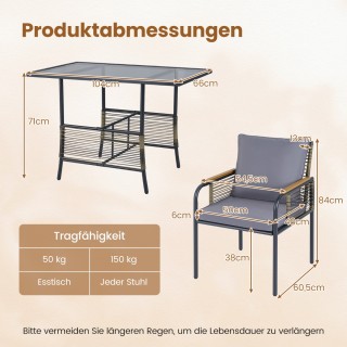 Costway Σετ Κήπου Τριάδας από Ρατάν, Πρακτικό Υπαίθριο Σετ με Μαξιλ...