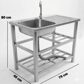BAKAJI Νεροχύτης από Ανοξείδωτο Ατσάλι με Μπαταρία και Σετ Σιφόνι Ι...