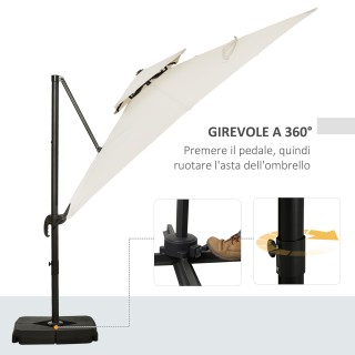 Outsunny Ομπρελόνι με Αντίβαρο Διπλής Κάλυψης με Μανιβέλα, Βάση Στα...