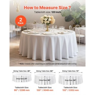 VEVOR Σετ 2 Στρογγυλά Λευκά Τραπεζομάντηλα, 120 εκ., Ανθεκτικά στου...