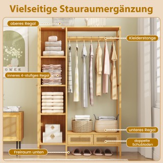 Costway Ράγα Ρούχων από Μπαμπού με Αποθηκευτικό Χώρο και Ντουλάπι J...