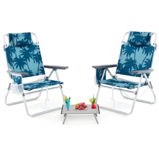 Costway  Πτυσσόμενα Καρέκλες Παραλίας με Ρυθμιζόμενη Πλάτη & Τραπέζ...