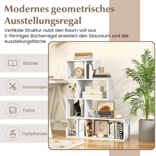 Costway Πενταώροφη Σ-σχήματος Βιβλιοθήκη με Ανοιχτά Ράφια και Αντιο...