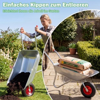 Costway Μονότροχο Μεταλλικό Καρότσι Ανατροπής Βαρέως Τύπου με 2 Χει...