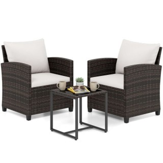 Costway Σετ κήπου 3 τεμαχίων με 2 πολυθρόνες, γυάλινο τραπέζι, μετα... Costway Σετ κήπου 3 τεμαχίων με 2 πολυθρόνες, γυάλινο τραπέζι, μετα...