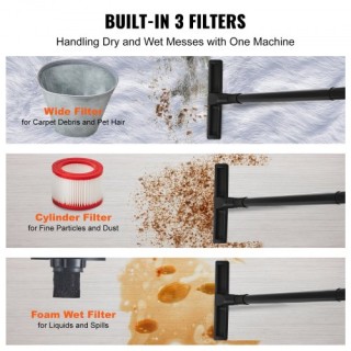 VEVOR Υγρού/Ξηρού Σκούπα 20L 6 HP Ανοξείδωτο Ατσάλι Ασημί  SYGSZKXC...