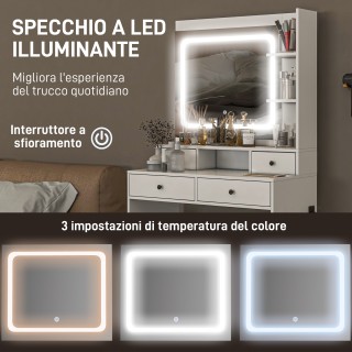 HOMCOM Τουαλέτα Μακιγιάζ με Φώτα LED 3 Αποχρώσεις και Καθρέφτη  Θύρ...
