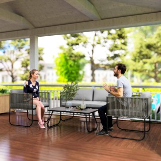 Outsunny Σετ Κήπου Rattan με Διθέσιο Καναπέ, 2 Πολυθρόνες και Τραπέ...