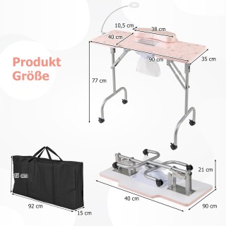 Costway Ροζ Φορητό Τραπέζι Μανικιούρ με Ηλεκτρικό Συλλέκτη Σκόνης Δ...