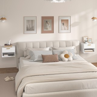 HOMCOM Σετ 2 Επιτοίχια Κομοδίνα με Σκαλιστούς Πίνακες, Συρτάρι και ...