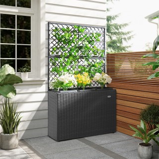 BAKAJI  Γκρι ζαρντινιέρα με πλέγμα από πολυρατάν, 3 γλάστρες για φυ...